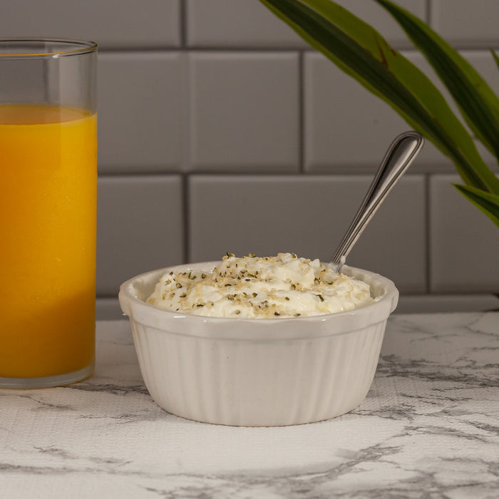 Organic Hemp Seeds in a bowl of yogurt