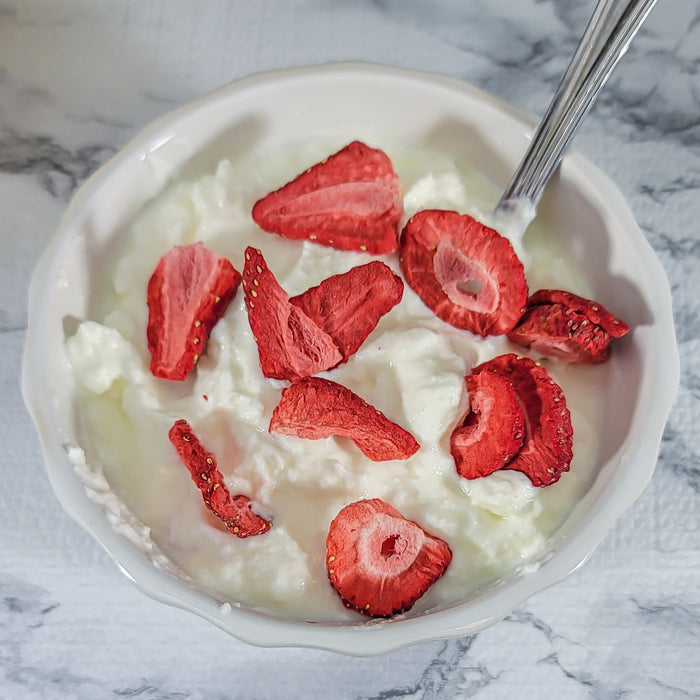Freeze Dried Strawberries and yogurt mix